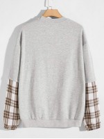 Men Contrast Plaid Drop Shoulder Sweatshirt