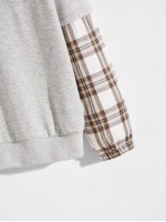 Men Contrast Plaid Drop Shoulder Sweatshirt