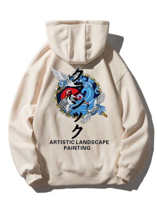 Men Crane & Slogan Graphic Hoodie