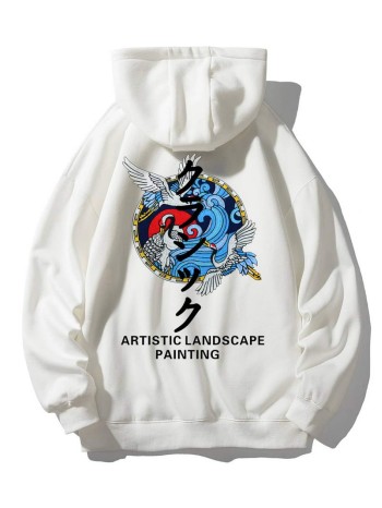 Men Crane & Slogan Graphic Hoodie