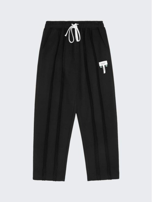 Men Tie Waist Letter Patch Tape Sweatpants