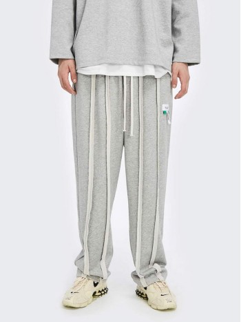 Men Tie Waist Letter Patch Tape Sweatpants