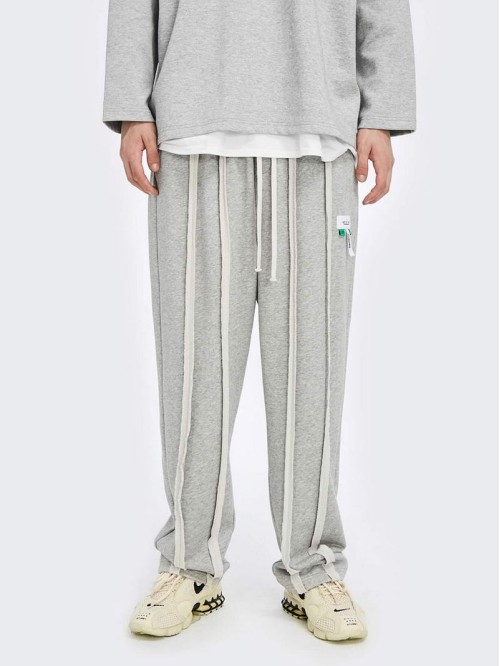 Men Tie Waist Letter Patch Tape Sweatpants