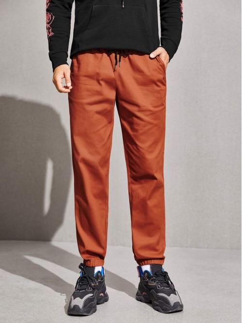 Men Solid Drawstring Waist Pants