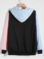 Men Color-block Kangaroo Pocket Drawstring Hoodie