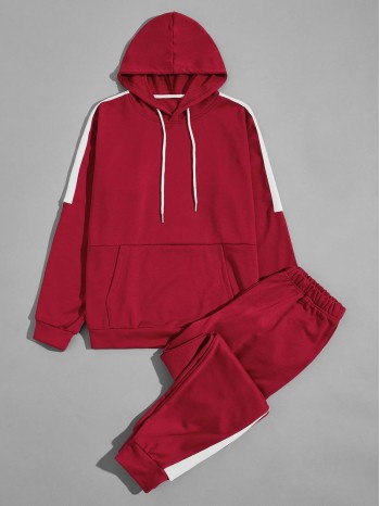 Men Side Panel Kangaroo Pocket Hoodie & Sweatpants