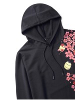 Men Chinese Character And Floral Print Hoodie