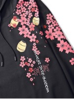 Men Chinese Character And Floral Print Hoodie