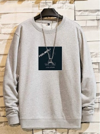 Men Eiffel Tower And Letter Graphic Sweatshirt Without Necklace