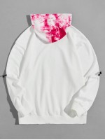 Men Drawstring Detail Letter Graphic Contrast Tie Dye Hoodie