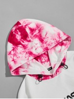 Men Drawstring Detail Letter Graphic Contrast Tie Dye Hoodie