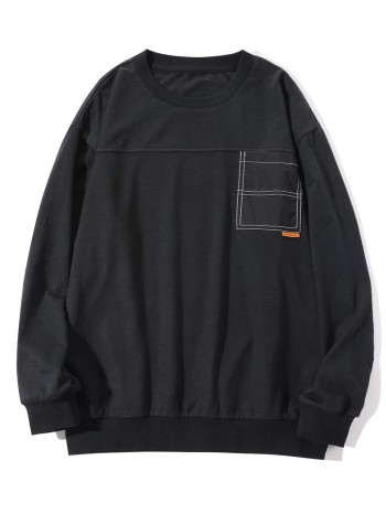 Men Contrast Top-stitching Patched Sweatshirt