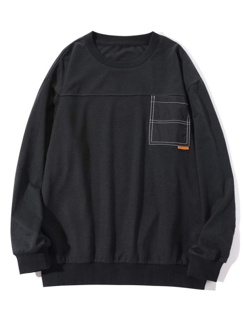 Men Contrast Top-stitching Patched Sweatshirt