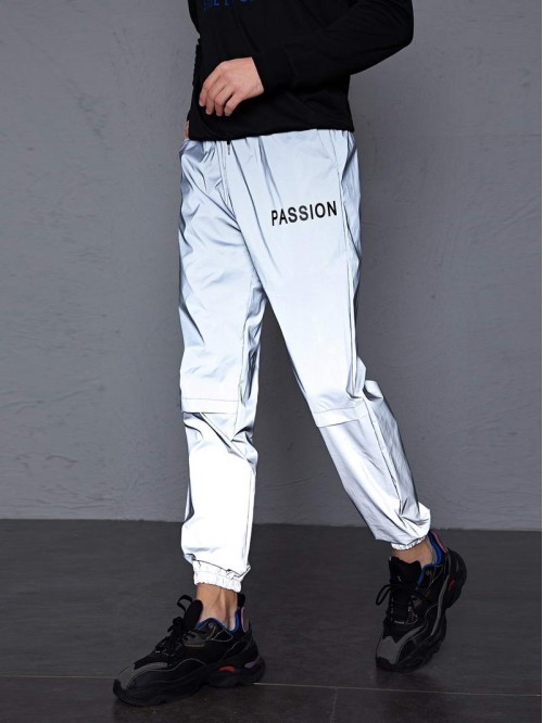 Men Letter Graphic Reflective Sweatpants