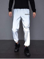 Men Letter Graphic Reflective Sweatpants