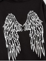 Men Wings Print Drawstring Hoodie