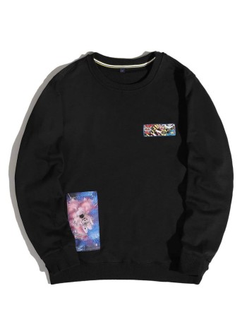 Men Astronaut & Cartoon Graphic Patched Sweatshirt