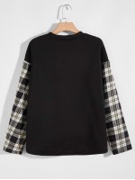 Men Drop Shoulder Contrast Plaid Sweatshirt