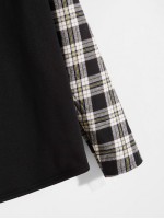 Men Drop Shoulder Contrast Plaid Sweatshirt