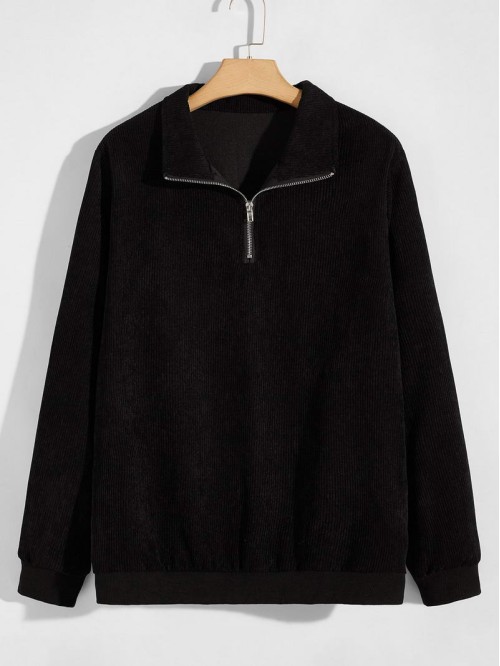 Men Corduroy Half Zipper Sweatshirt