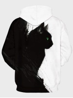 Men Two Tone Cat Print Drawstring Hoodie