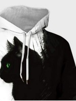 Men Two Tone Cat Print Drawstring Hoodie