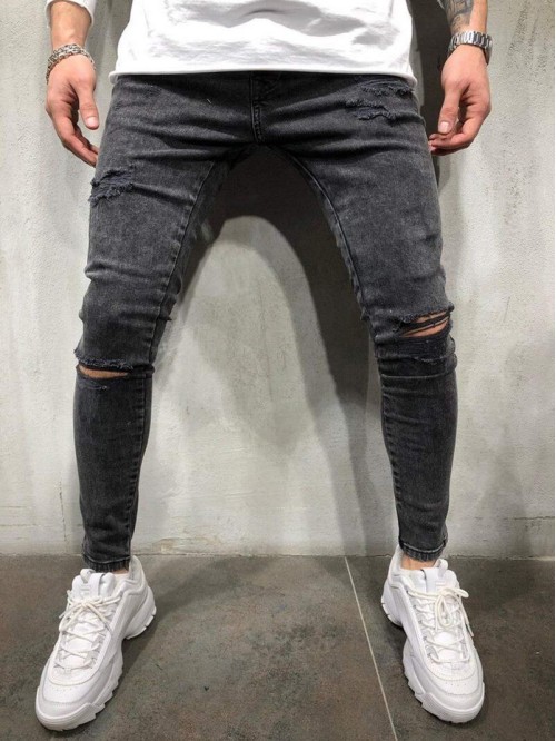 Men Ripped Detail Jeans