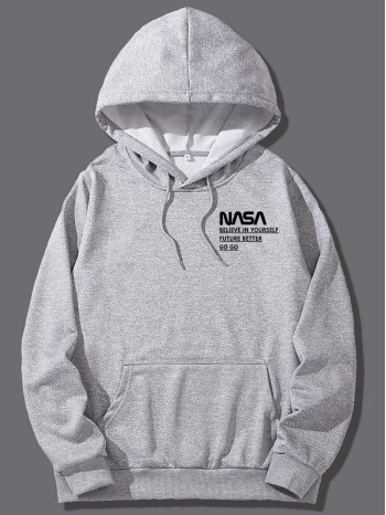 Men Slogan Graphic Drawstring Hoodie