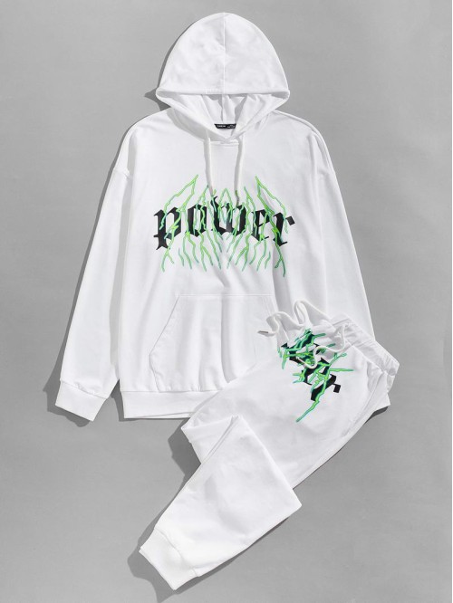 Men Pouch Pocket Letter Graphic Hoodie & Joggers Set