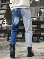 Men Two Tone Distressed Straight Leg Jeans