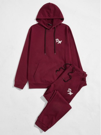 Men Letter Graphic Hoodie and Slant Pocket Joggers Set