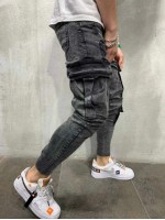 Men Ripped Flap Pockets Cargo Jeans