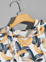 Men Banana & Tropical Print Drop Shoulder Hoodie