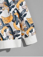 Men Banana & Tropical Print Drop Shoulder Hoodie