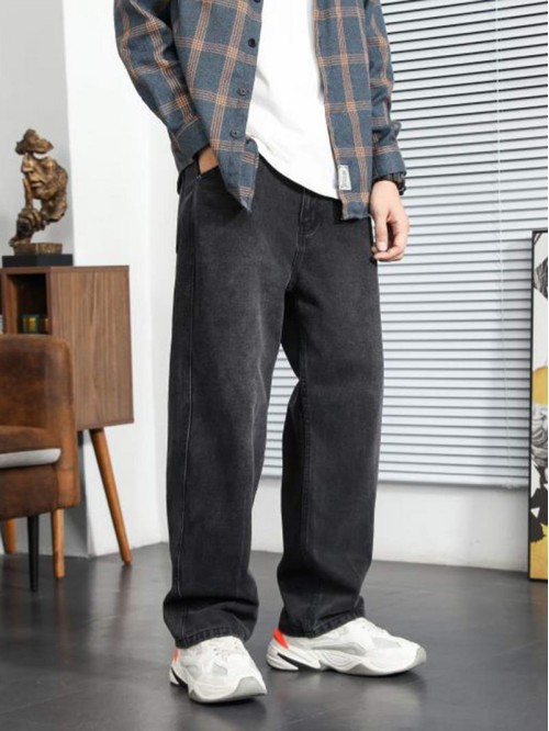 Men Straight Leg Solid Jeans