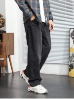 Men Straight Leg Solid Jeans