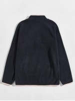 Men Contrast Binding Patched Detail Teddy Pullover