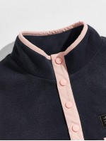 Men Contrast Binding Patched Detail Teddy Pullover