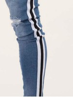 Men Side Stripe Belted Jeans