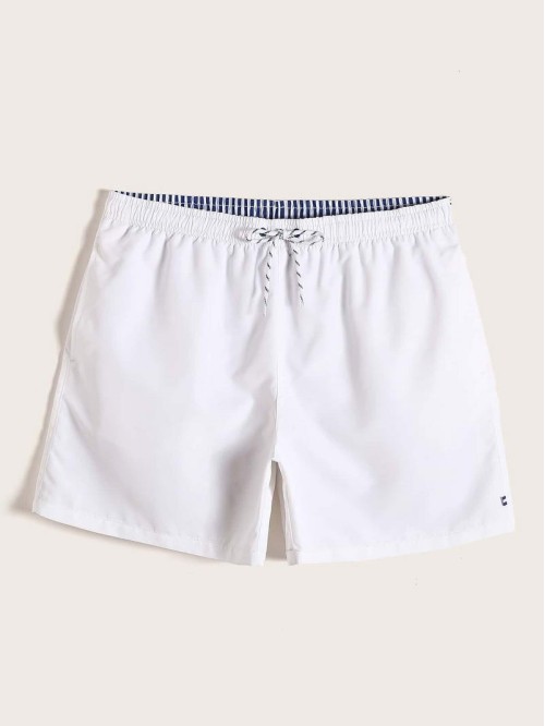 Men Drawstring Waist Swim Trunks