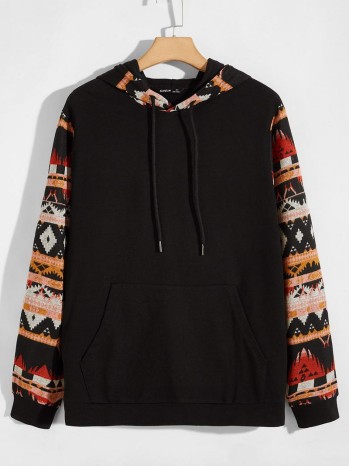 Men Fair Isle Panel Hoodie