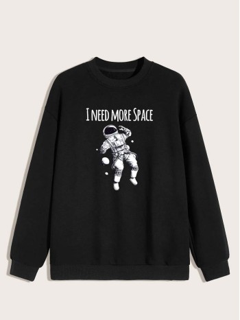 Men Spaceman And Slogan Graphic Sweatshirt