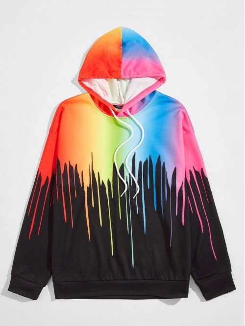 Men Colorblock Ombre Drawstring Hoodie