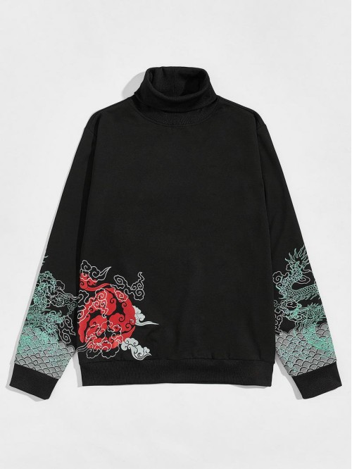 Men Chinese Dragon And Cloud Graphic Sweatshirt