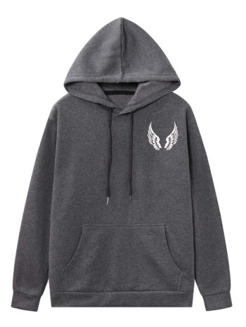 Men Wings Print Kangaroo Pocket Drawstring Hoodie