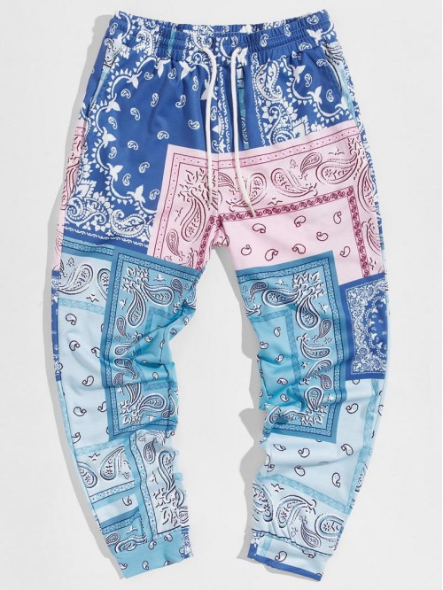 Men Paisley Print Drawstring Joggers