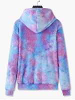 Men Tie Dye Kangaroo Pocket Drawstring Teddy Hoodie