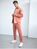 Men Flap Pocket Front Cord Coat & Pants Set