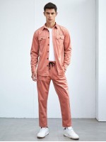 Men Flap Pocket Front Cord Coat & Pants Set