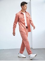 Men Flap Pocket Front Cord Coat & Pants Set